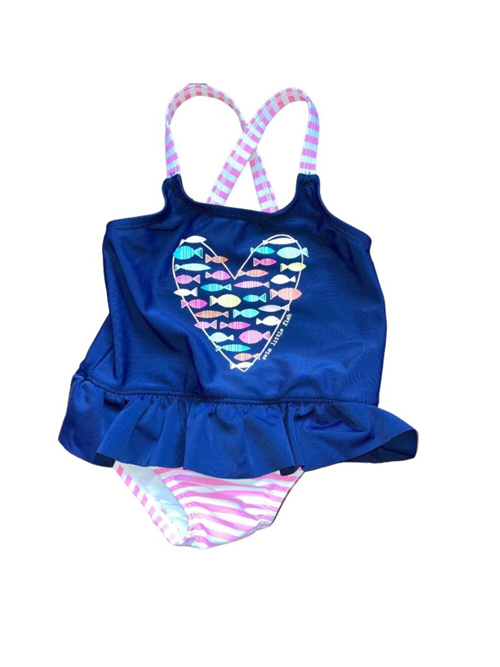Kiko & Max Swimsuit 12 Month Fish Stripes Ruffle Blue White Pink